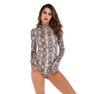 Damen Bodysuit mit Schlangenmuster und hochgeschlossenem Design WW