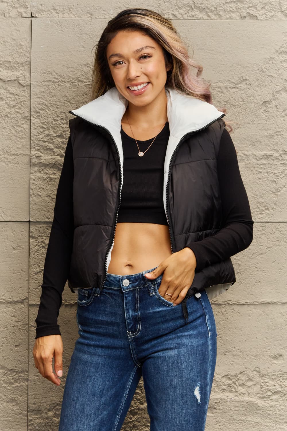 WW | Zip-Up Drawstring Puffer Weste