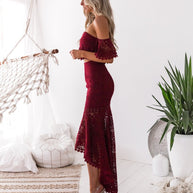 WW | Spitze Off-Shoulder Crop Top Hoch Niedrig Rock 2-teiliges Set