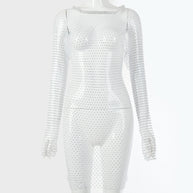 Damen glitzernder Netz-Bodysuit mit langen Ärmeln und figurbetontem Schnitt W&W