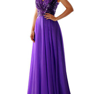 WW | Damen Kleider V-Ausschnitt Paillette Chiffon Paneel Maxi Kleid