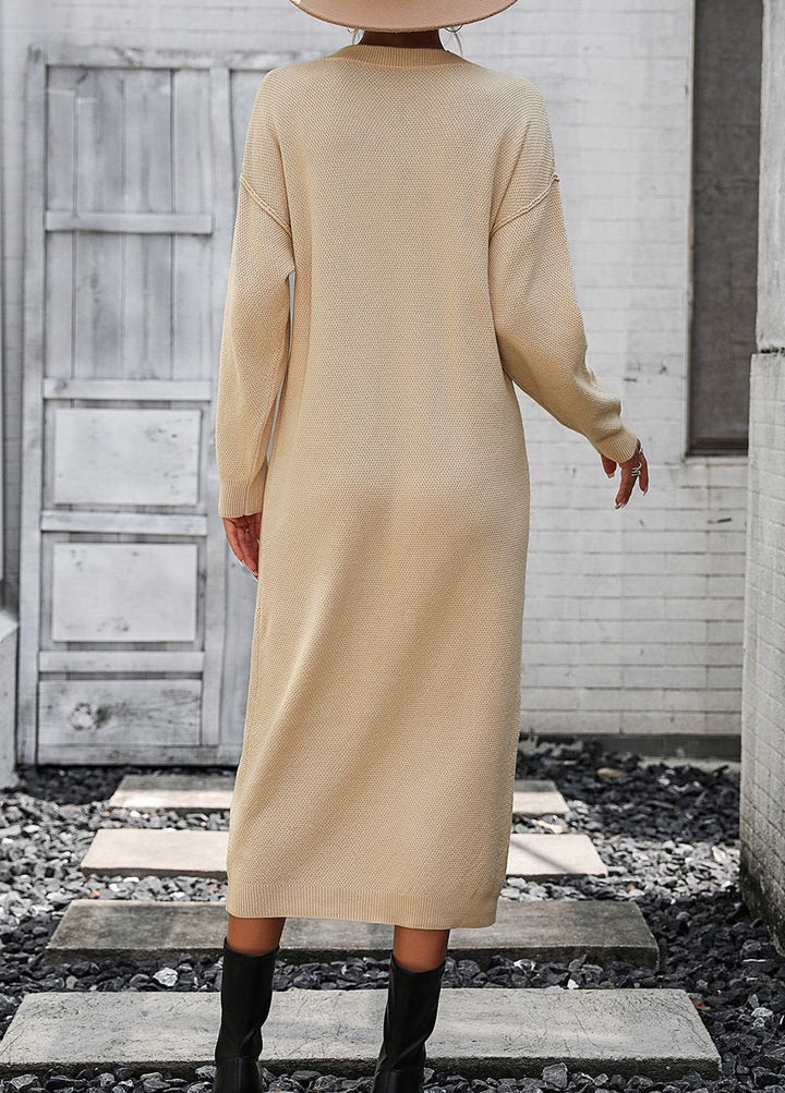 W&W Mode | Schicker Herbst Sweatkleid mit Knopfdetail für Frauen
