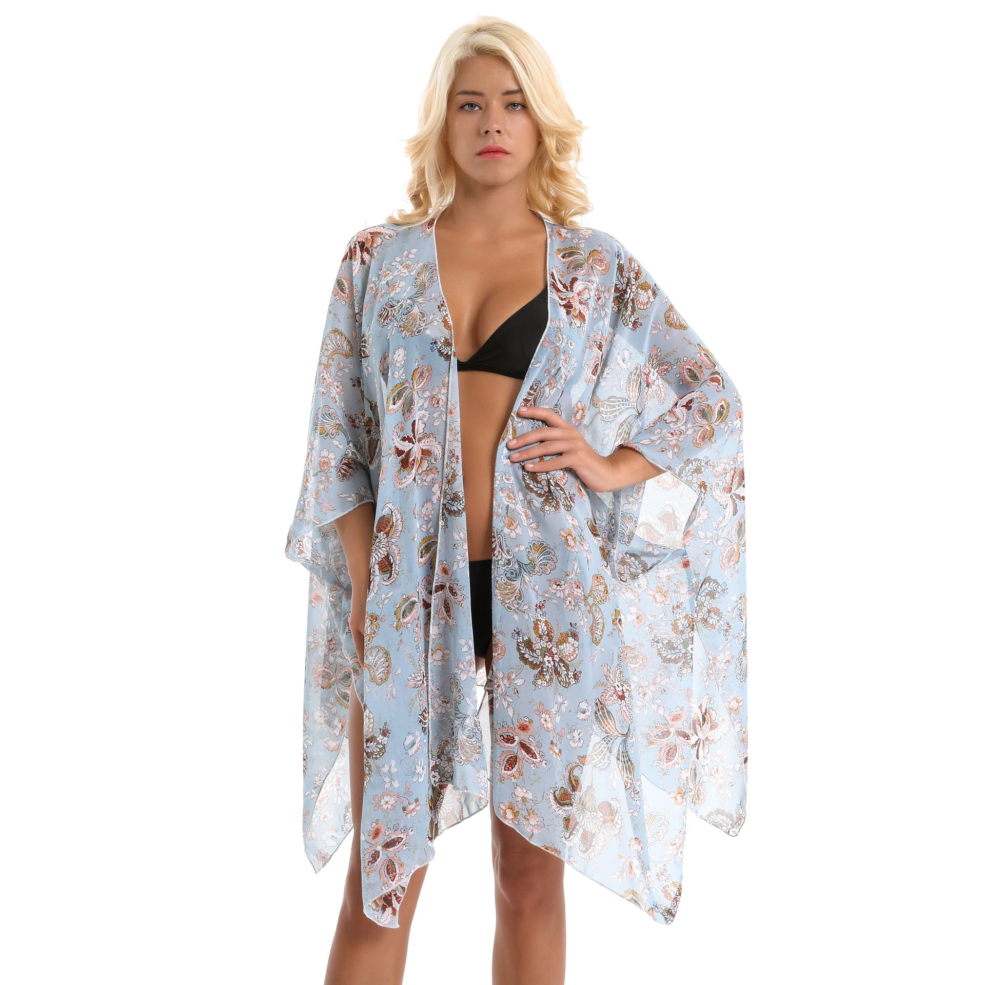 Damen eleganter Chiffon-Überwurf mit floralem Design und asymmetrischem Saum WW