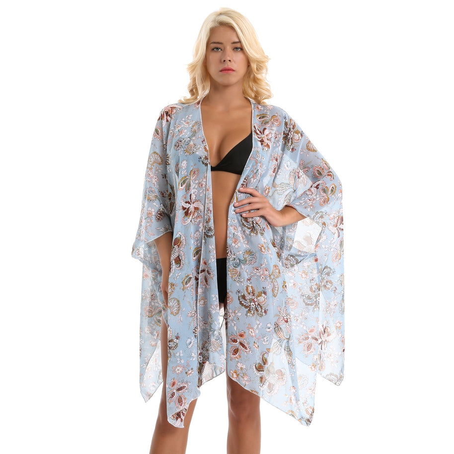 Damen eleganter Chiffon-Überwurf mit floralem Design und asymmetrischem Saum WW