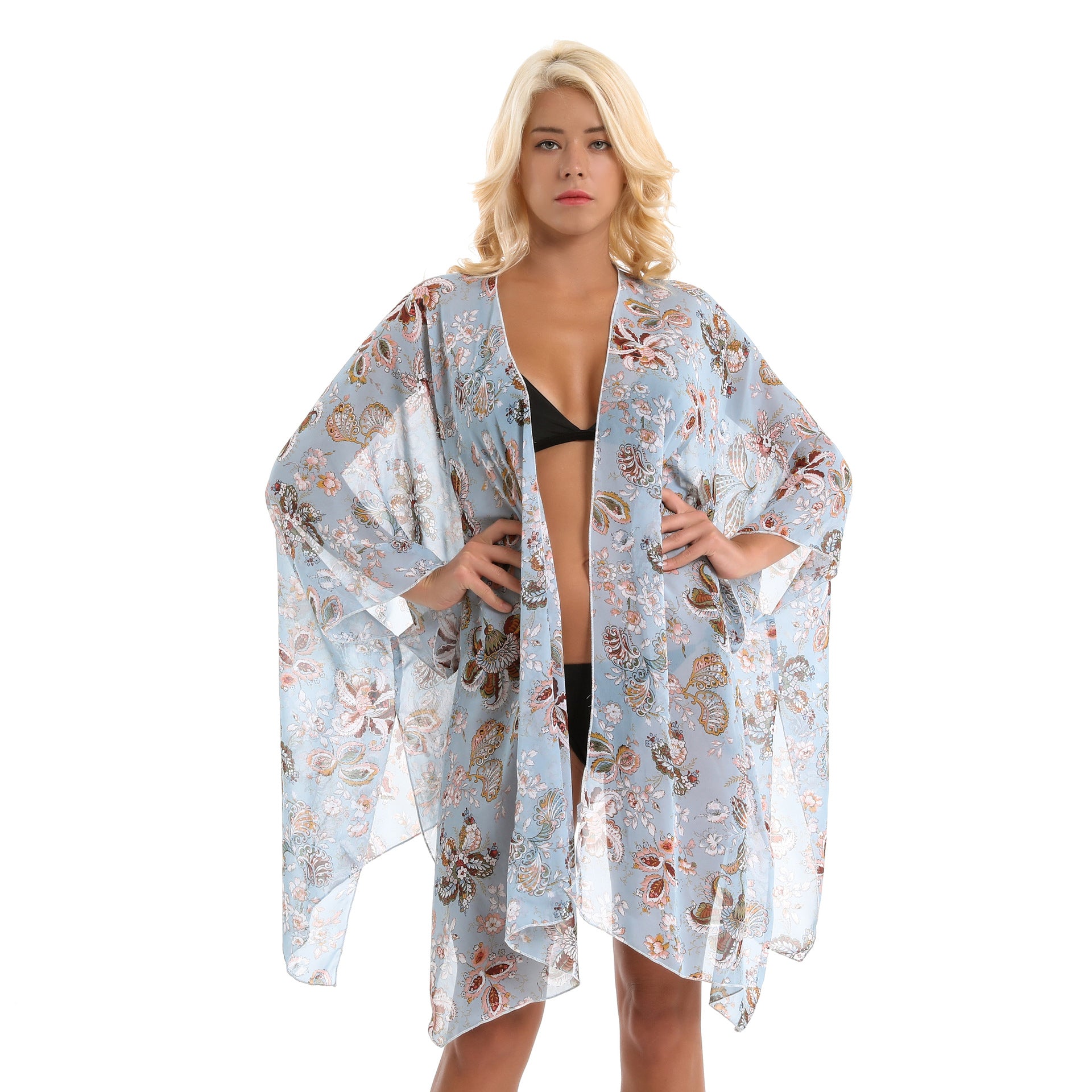 Damen eleganter Chiffon-Überwurf mit floralem Design und asymmetrischem Saum WW