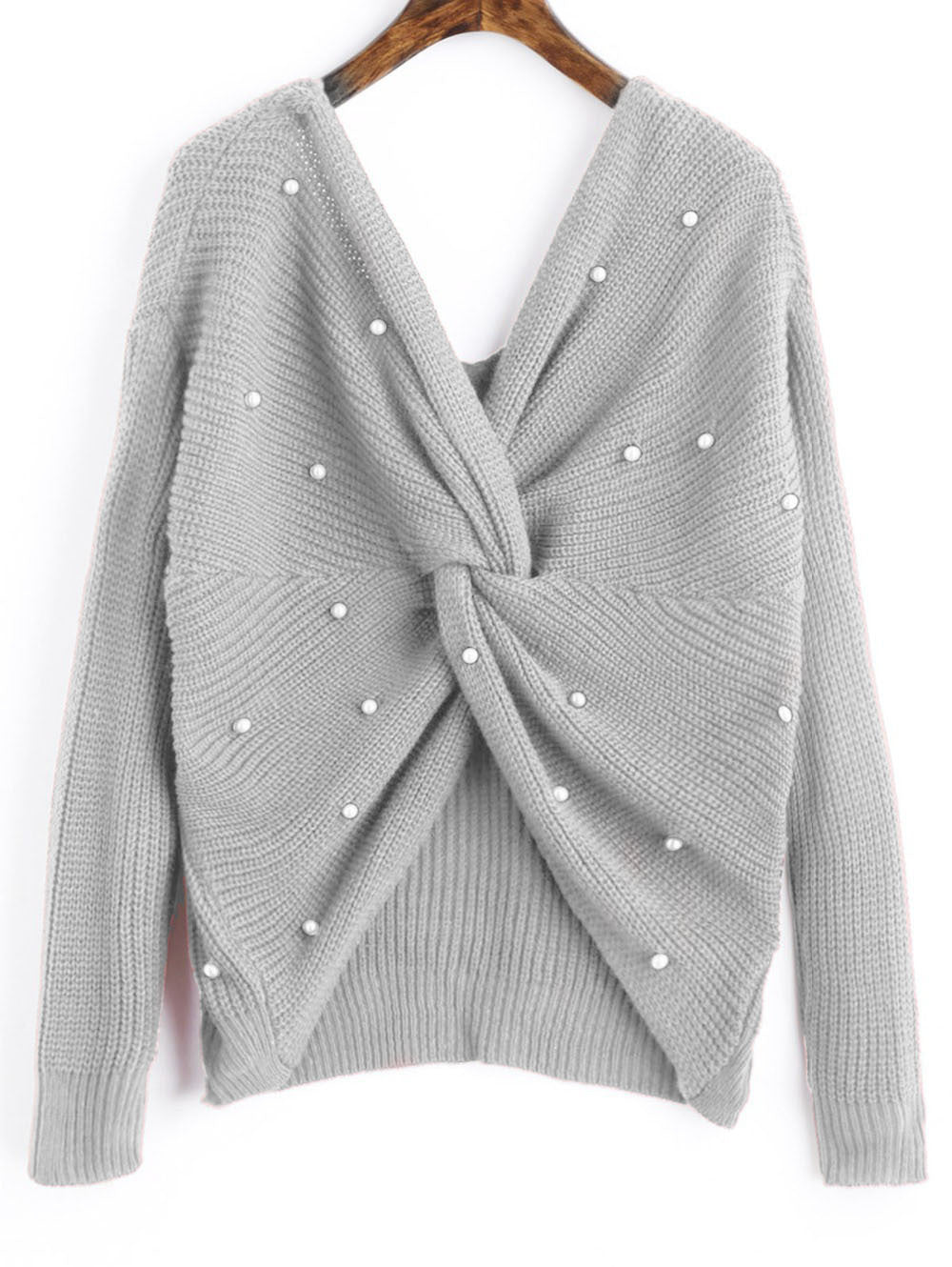 Damen Strickpullover mit Twist-Detail und Perlenbesatz WW