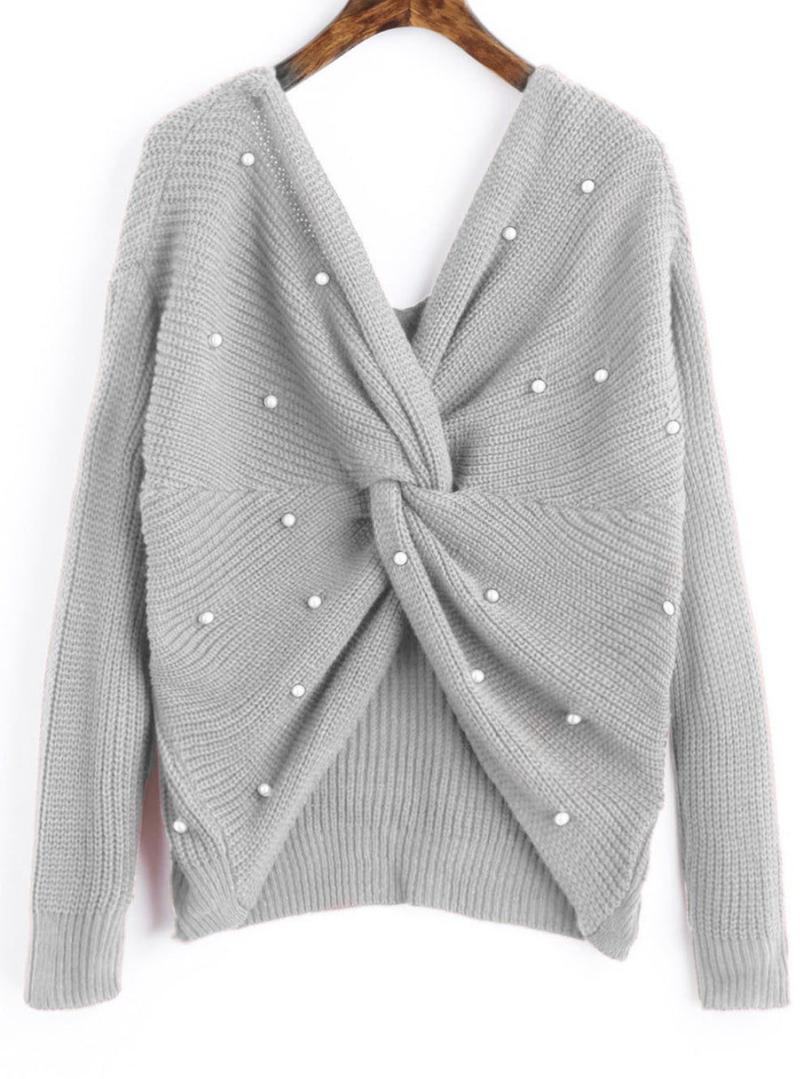 Damen Strickpullover mit Twist-Detail und Perlenbesatz WW