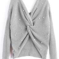 Damen Strickpullover mit Twist-Detail und Perlenbesatz WW