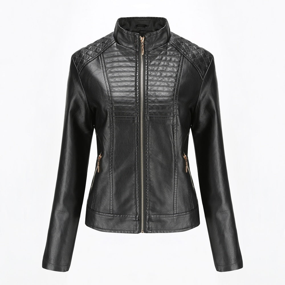Damen Kunstlederjacke mit modischem Steppmuster WW