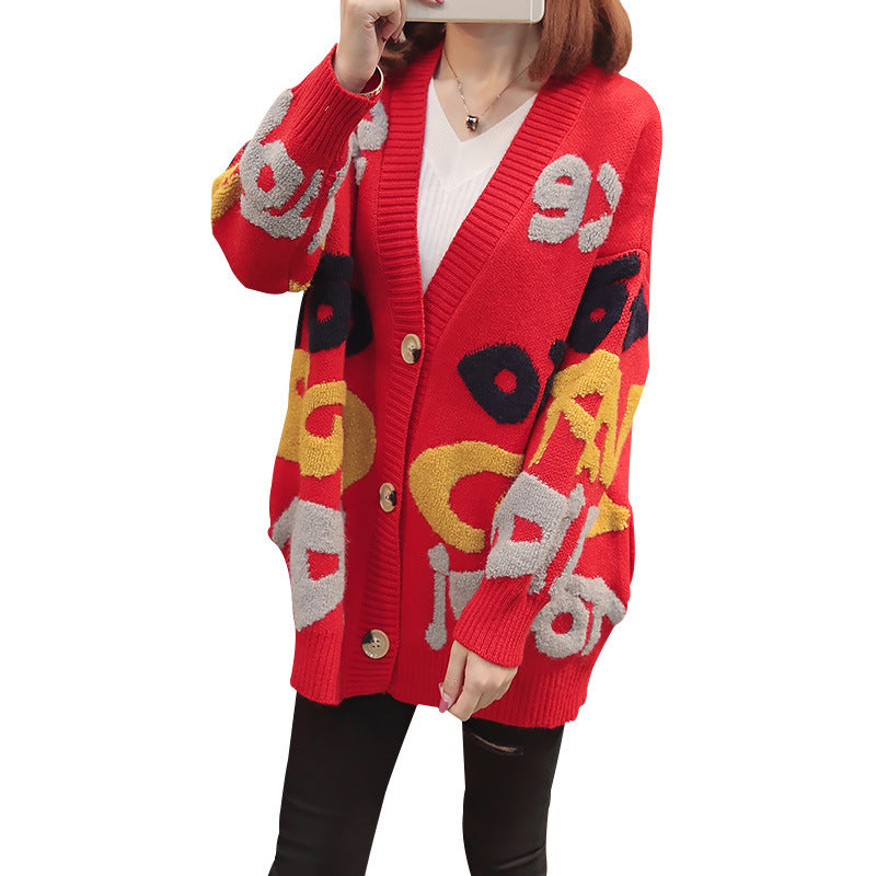 Damen Strickjacke mit buntem Grafikdesign und komfortabler Passform WW