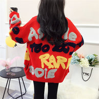 Damen Strickjacke mit buntem Design und großen Knöpfen WW