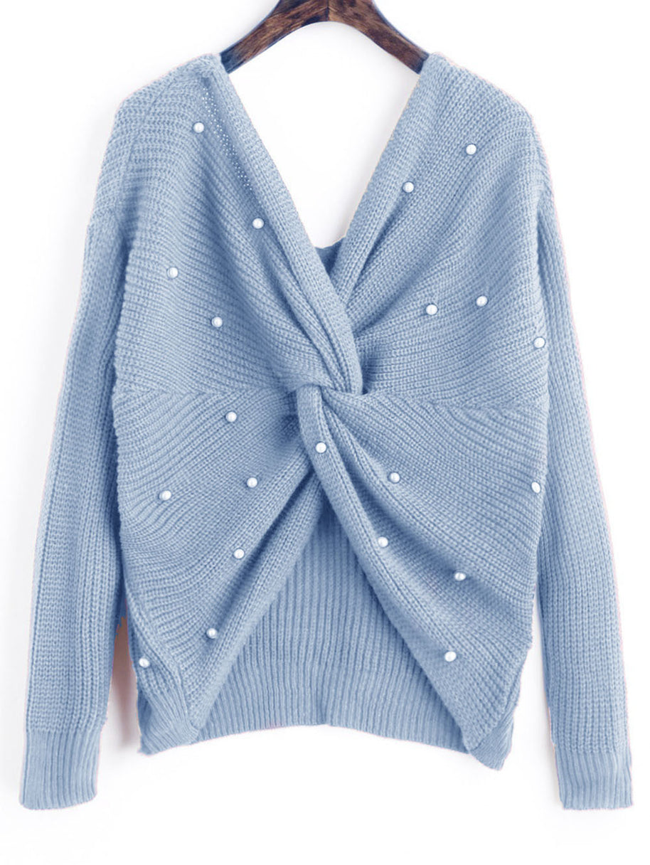 Damen Strickpullover mit Twist-Detail und Perlenbesatz WW