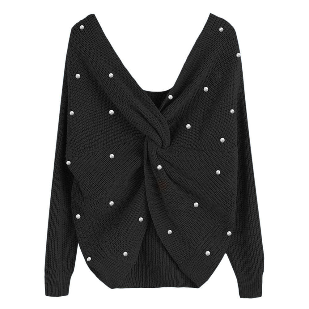 Damen Strickpullover mit Twist-Detail und Perlenbesatz WW
