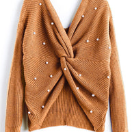 Damen Strickpullover mit Twist-Detail und Perlenbesatz WW