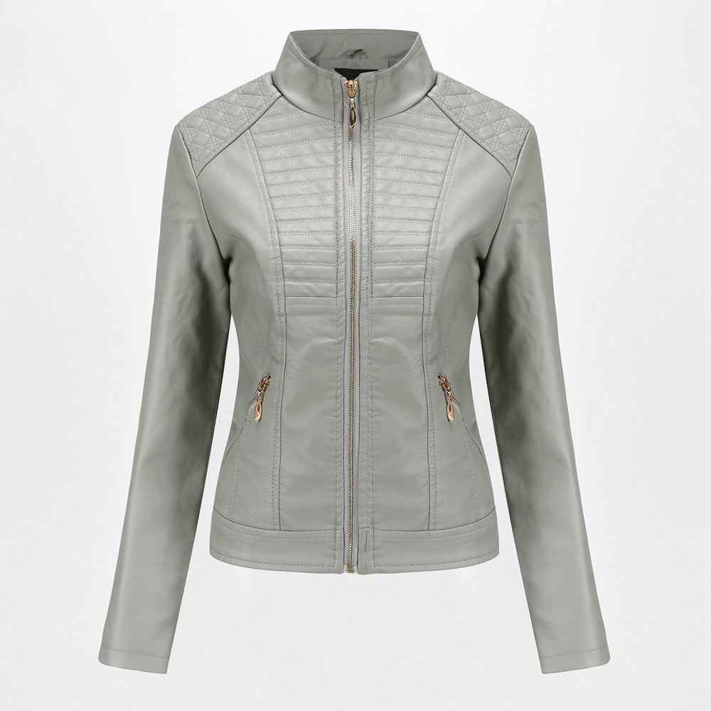 Damen Kunstlederjacke mit modischem Steppmuster WW