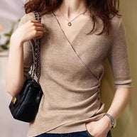 WW | Casual V-Ausschnitt Unifarben Stricktop Grün