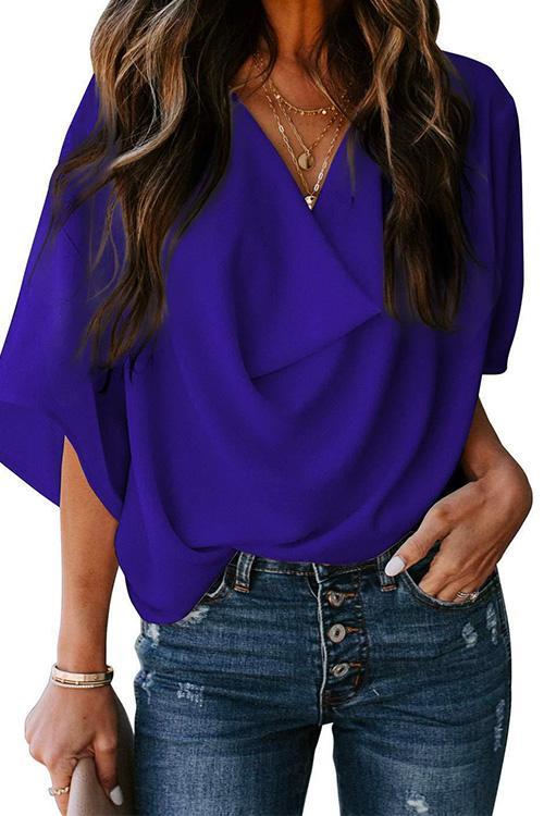 WW | Rosiedress Cowl Neck Kurzarm Drapiert Chiffon Shirt
