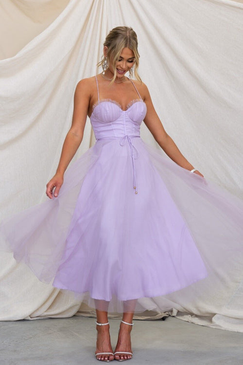 WW | Rare Beauty Tüll Rückenfreies Midi Kleid