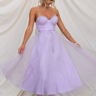 WW | Rare Beauty Tüll Rückenfreies Midi Kleid
