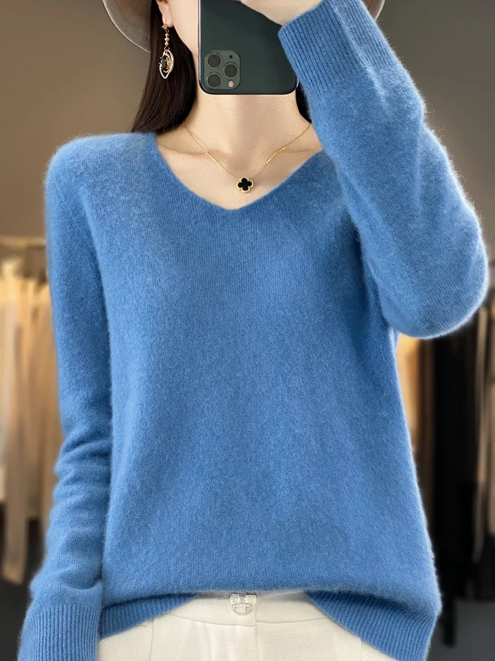 W&W Mode | Cashmere Pullover Damen Eleganter V-ausschnitt, Weich & Komfortabel