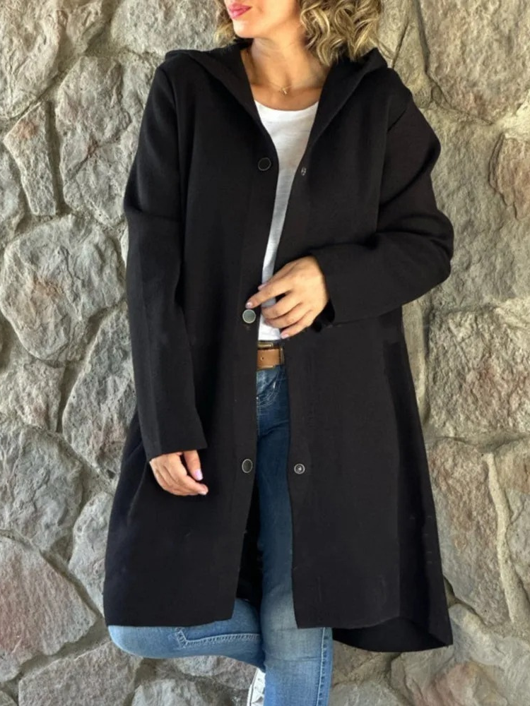 WW | Lässiger Mantel Jacke Damen Mit Kapuze Und Knopfleiste