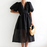 WW | Puffärmel Midi-Kleid