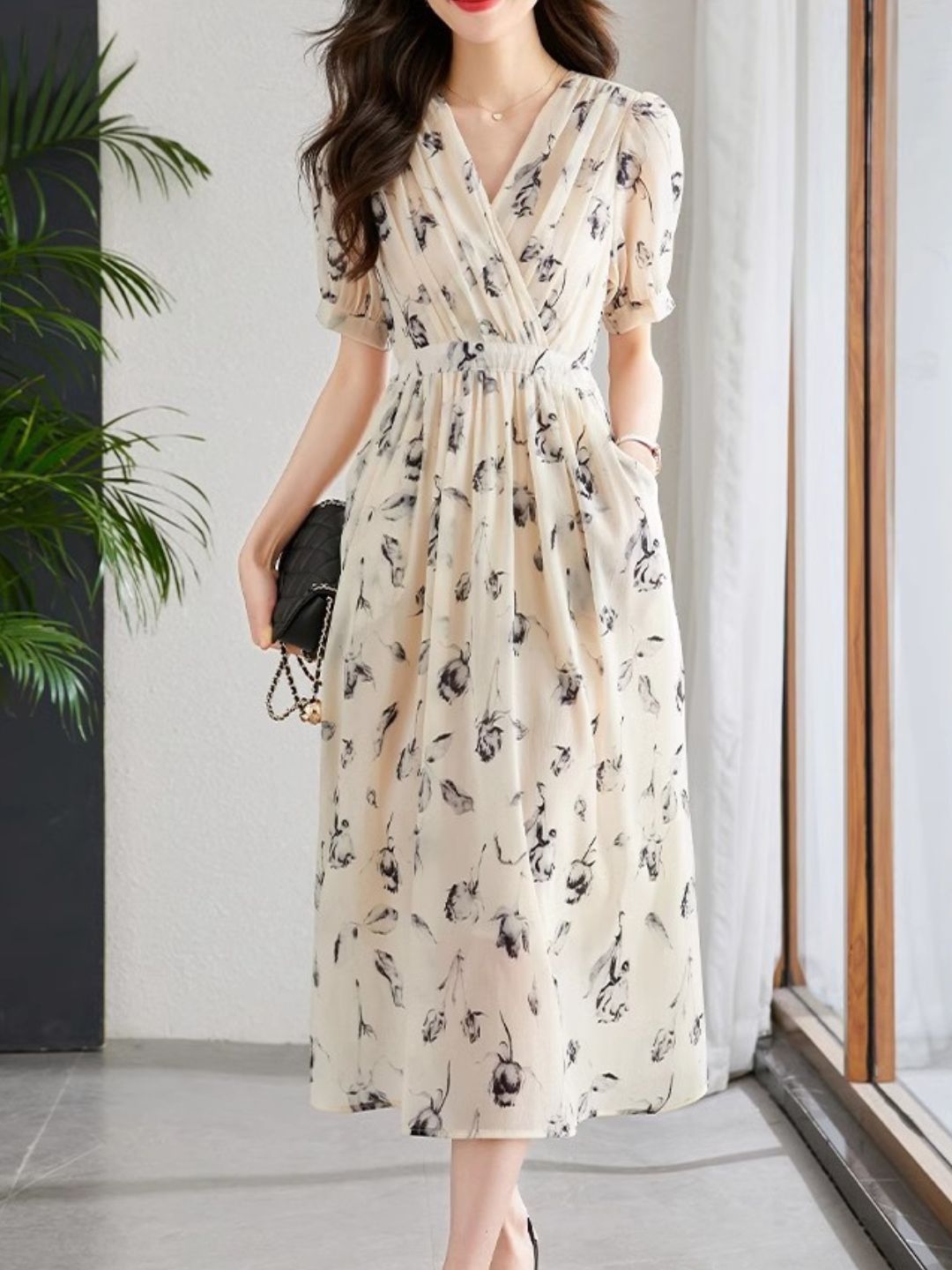 WW | Temperament Kurzarm Chiffonkleid