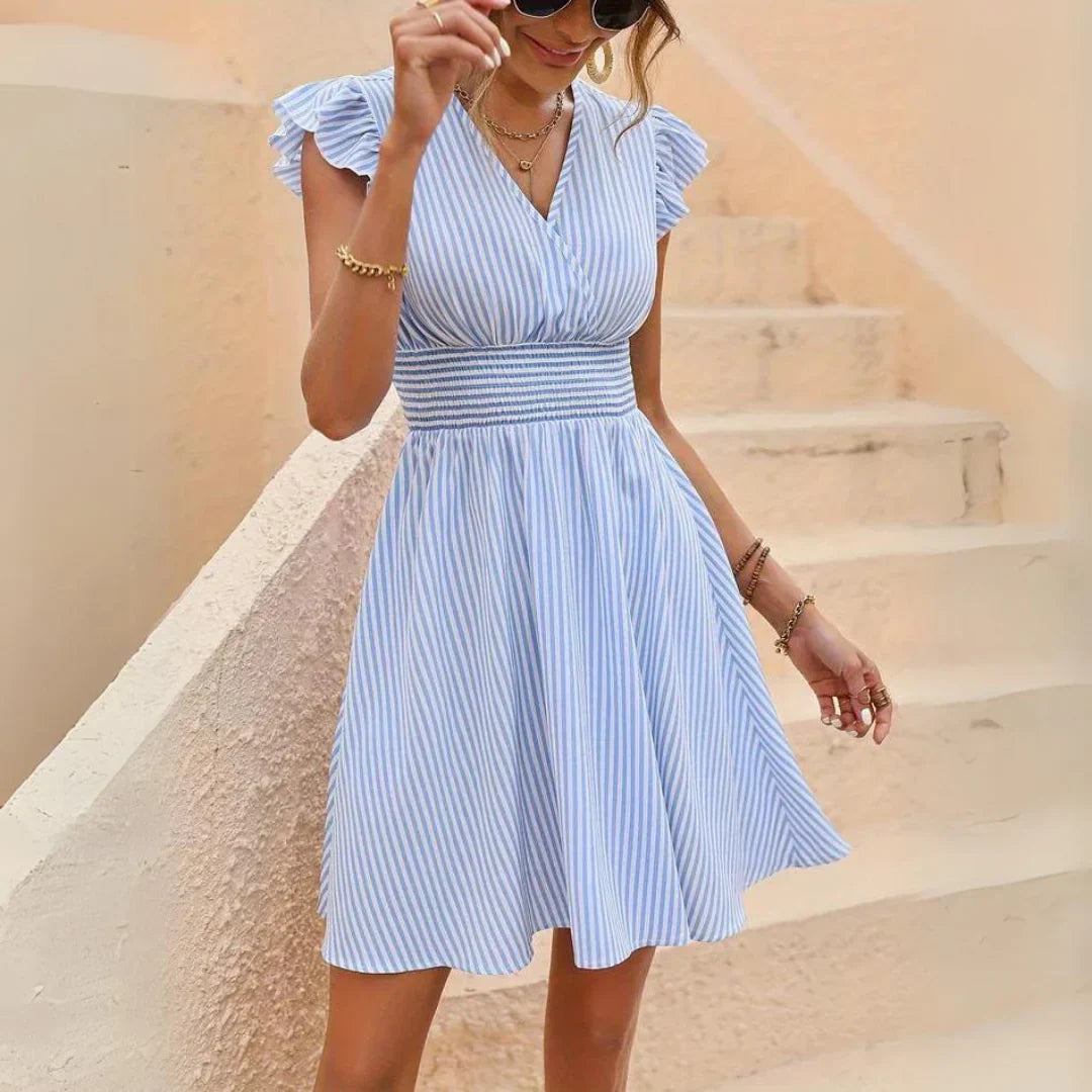 W&W Mode | Elegantes Gestreiftes Kleid Mit Volantärmeln