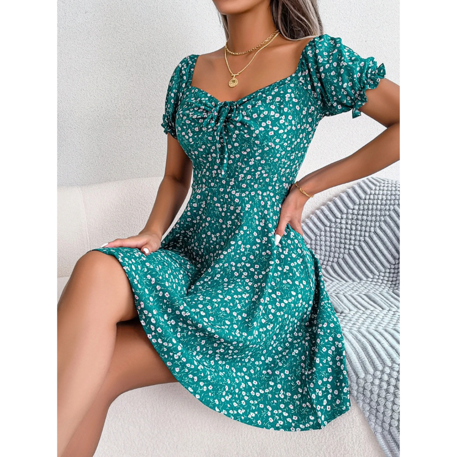 WW | Sommerkleid mit blumenverzierten Puffärmeln für Damen