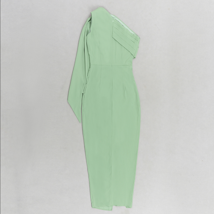 Asymmetrisches, figurbetontes Midikleid mit Drapierungsdetail | Grün