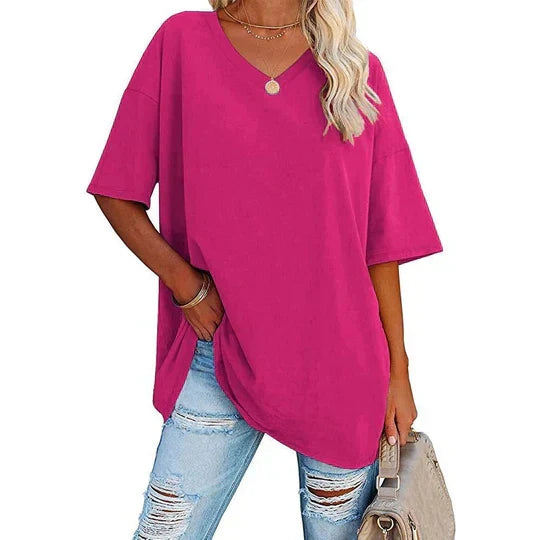 W&W Mode | Lässiges T-shirt Mit Übergröße V-ausschnitt Für Damen