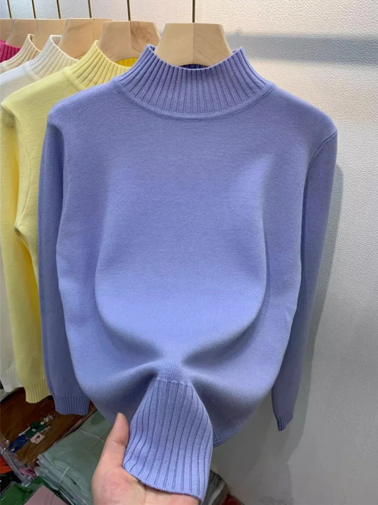 WW | Damen Rollkragenpullover Gerippter Saum Warme Strickwaren Rollkragenpullover Damen