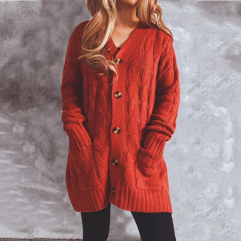 W&W Mode | Wollstrickjacke Damen Mit Zopfmuster Und Holzknöpfen, Lockere