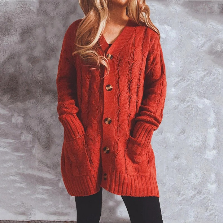 W&W Mode | Wollstrickjacke Damen Mit Zopfmuster Und Holzknöpfen, Lockere