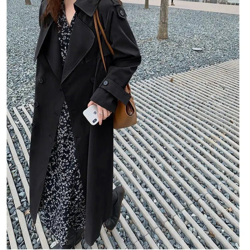 WW | Langer Trenchcoat mit Gürtel für Frauen Eleganter Trenchcoat Damen