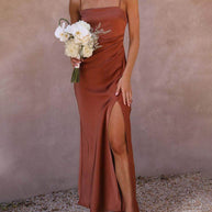 WW | Satinierte Spaghettiträgerkleid mit Schlitz für Damen