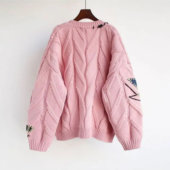 W&W Mode | Gestrickte V-Ausschnitt Damenjacke mit Stickerei