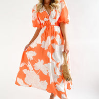 WW | Real Love Print Puffärmel Maxi Kleid