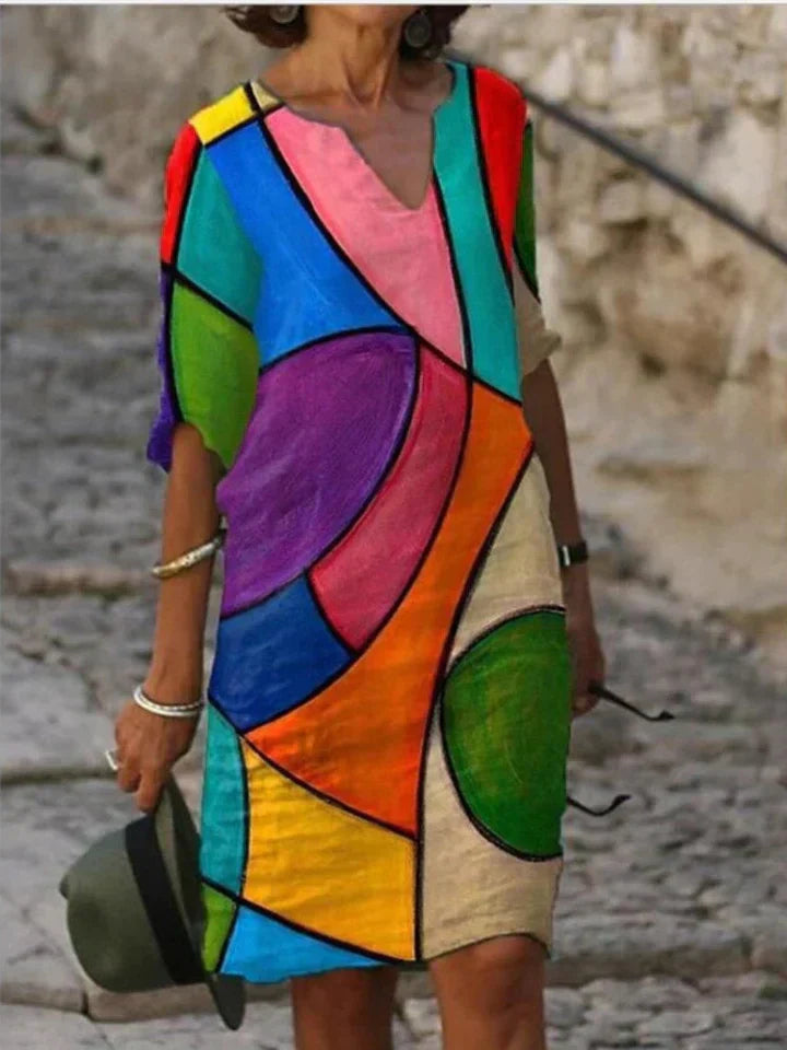 WW | Bedrucktes Midi-Kleid mit V-Ausschnitt