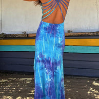 WW | Scoop Neck Rückenfreies Criss Cross Tie Dye Maxikleid