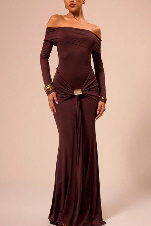 WW | Rosiedress Off Shoulder Knoten Front Bodycon Maxi Party Kleid