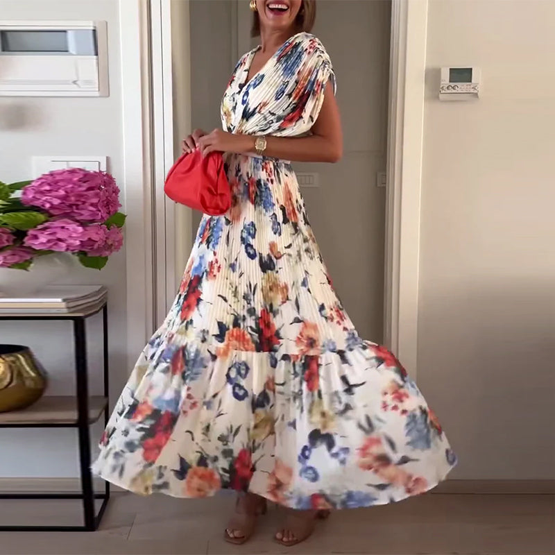 WW | Schöne Elegante Plissierte Kleid mit Blumenmuster
