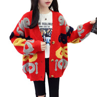 Damen Strickjacke mit buntem grafischen Design und gemütlichen Knöpfen WW