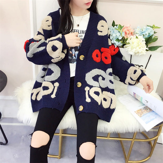 Damen Strickjacke mit buntem grafischen Design und gemütlichen Knöpfen WW