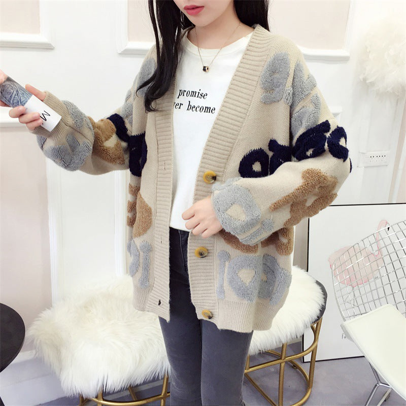 Damen Strickjacke mit buntem grafischen Design und gemütlichen Knöpfen WW