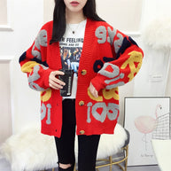 Damen Strickjacke mit buntem grafischen Design und gemütlichen Knöpfen WW