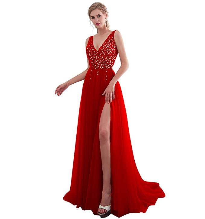 Damen Maxikleid mit schimmerndem Paillettenoberteil und elegantem Schlitz WW