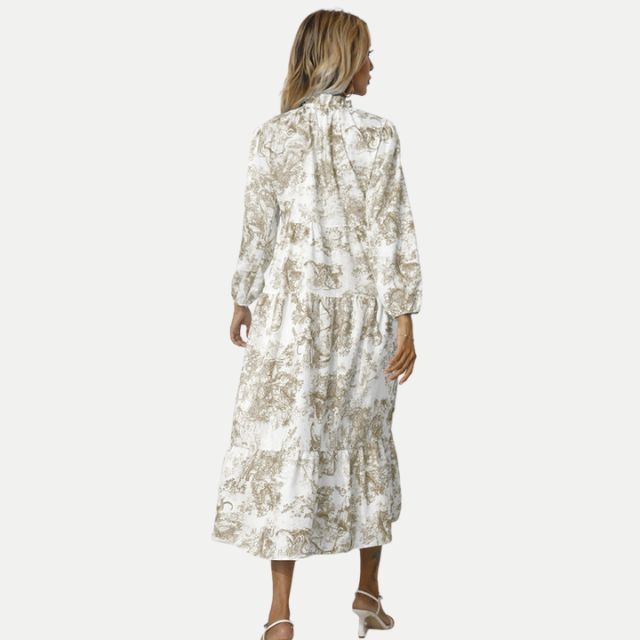 W&W Mode | Toile-Druck Midi-Kleid mit hohem Kragen