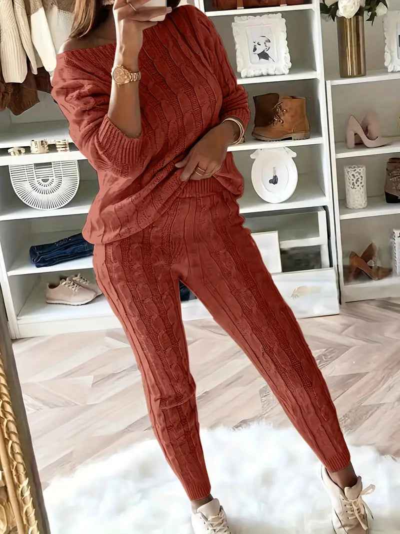 W&W Mode Gestricktes Passendes Sweatshirt & Hosen Outfits Zweiteiliges Set