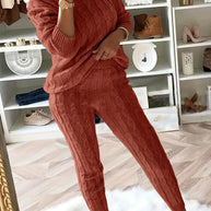 WW Gestricktes Passendes Sweatshirt & Hosen Outfits Zweiteiliges Set
